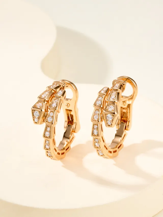 Gold Silver Geometric Segmented Hoops Pavé-Set Clear Stones Earrings 10