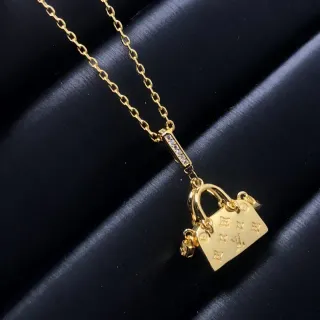 Gold Silver Lock-Shaped Pendant Pavé Crystal Bail Necklace
