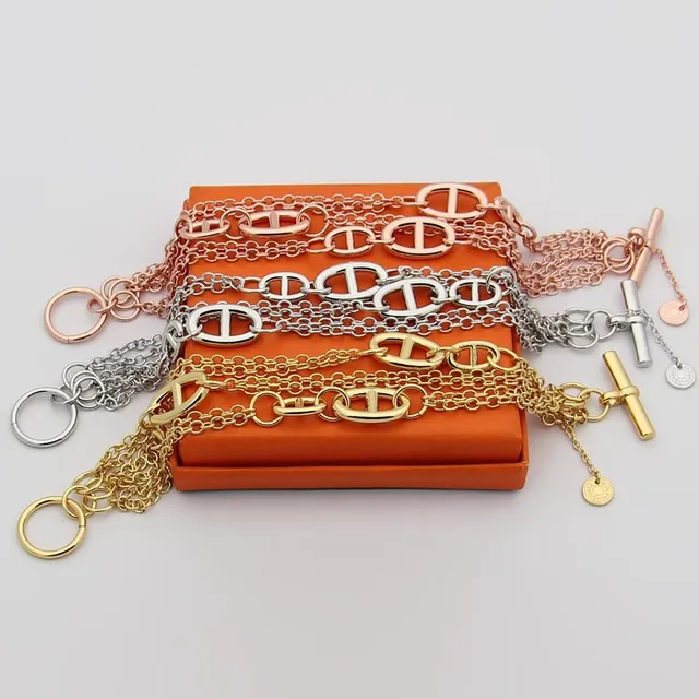 Gold Silver Multi-Chain Toggle Clasp Bracelet 9