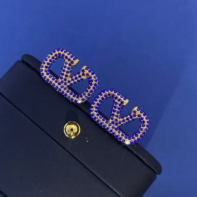 Gold-Tone and Royal Blue Crystal Pavé Geometric Earrings 2