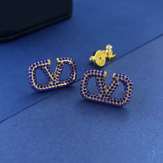 Gold-Tone and Royal Blue Crystal Pavé Geometric Earrings 3