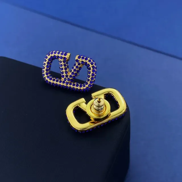 Gold-Tone and Royal Blue Crystal Pavé Geometric Earrings 4