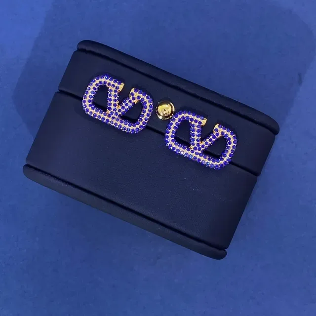 Gold-Tone and Royal Blue Crystal Pavé Geometric Earrings 5