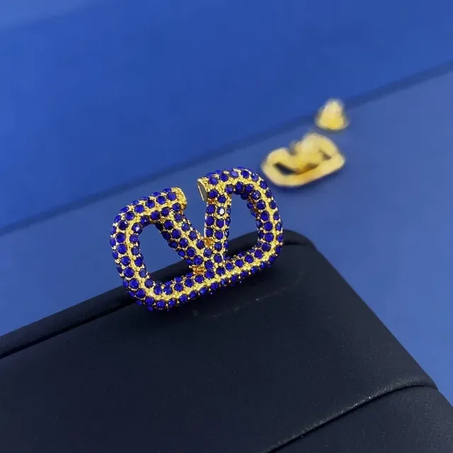 Gold-Tone and Royal Blue Crystal Pavé Geometric Earrings 6
