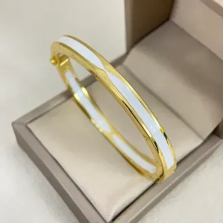Gold-Tone and White Enamel Hinged Bangle Bracelet