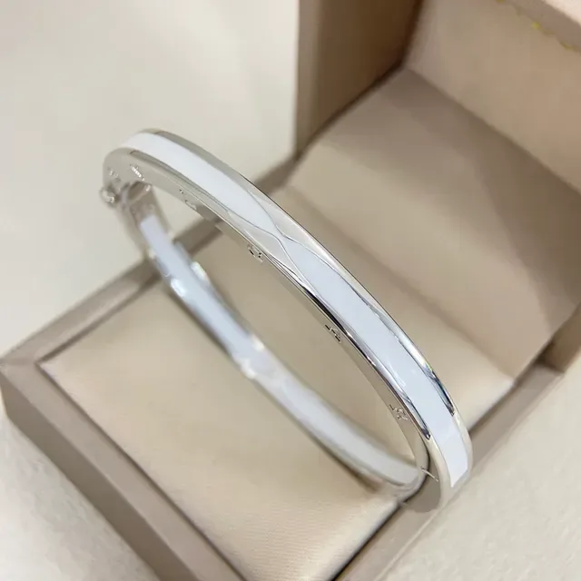 Gold-Tone and White Enamel Hinged Bangle Bracelet 5