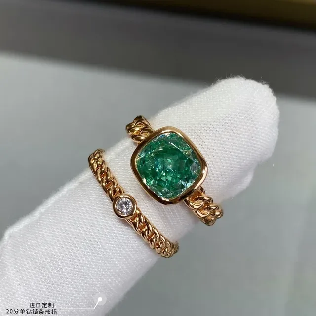 Gold-Tone Chain-Link Single Stone Ring 6