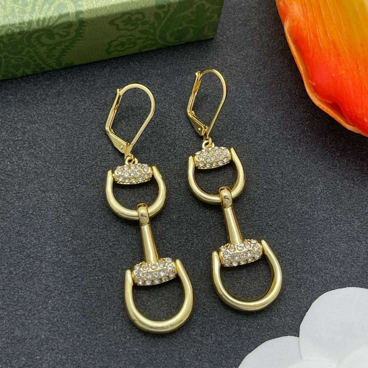 Gold-Tone Crystal Snaffle-Bit Lever-Back Earrings 8