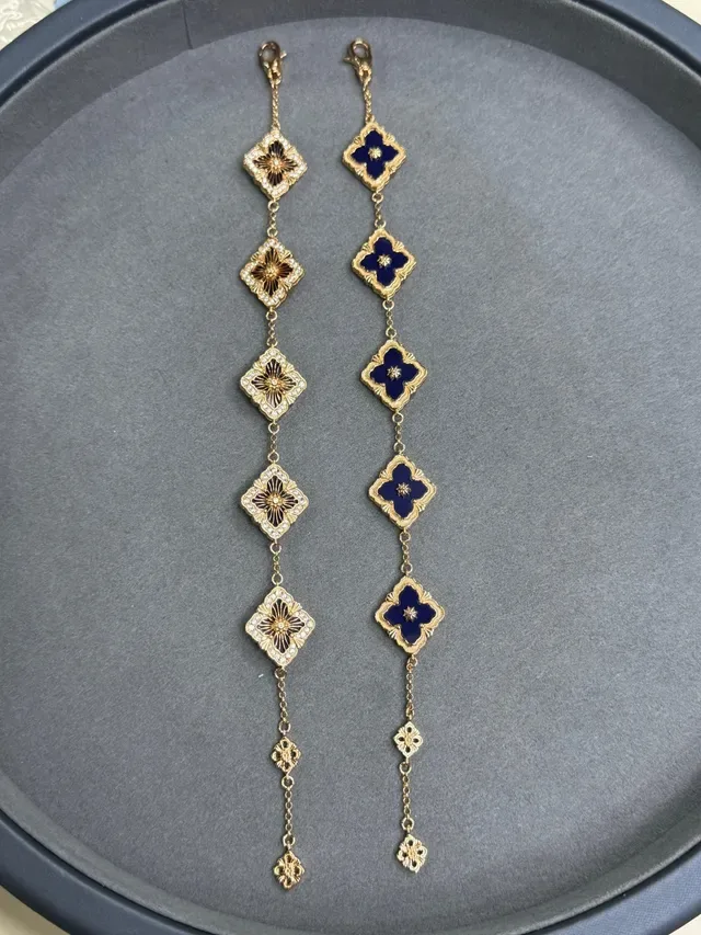 Gold-Tone Enamel and Pavé Diamond-Shaped Floral Drop Earrings 10