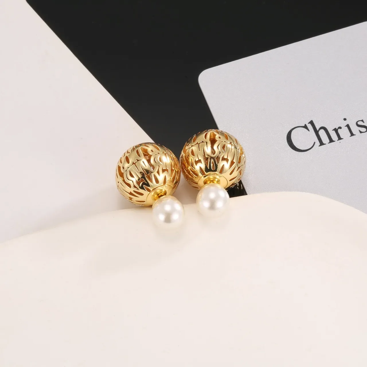 Gold-Tone Filigree Sphere Pearl Accent Earrings 3