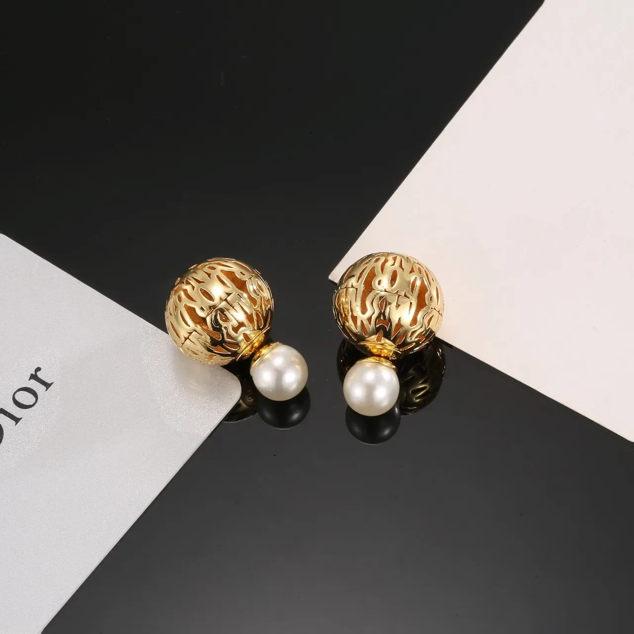 Gold-Tone Filigree Sphere Pearl Accent Earrings 5