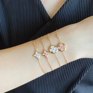 Gold-Tone Floral Quatrefoil Mother-of-Pearl Inlay Chain Bracelets