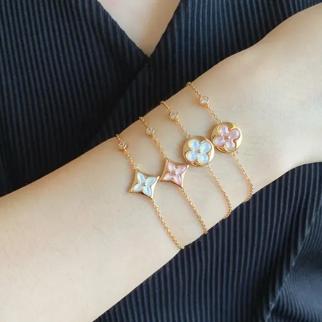 Gold-Tone Floral Quatrefoil Mother-of-Pearl Inlay Chain Bracelets 9