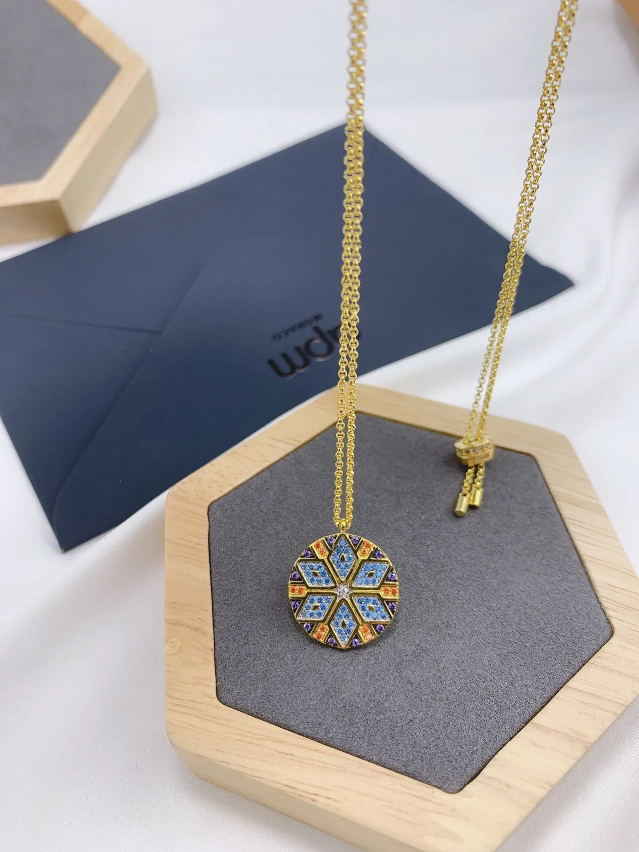 Gold-Tone Geometric Mosaic Pendant Necklace 5