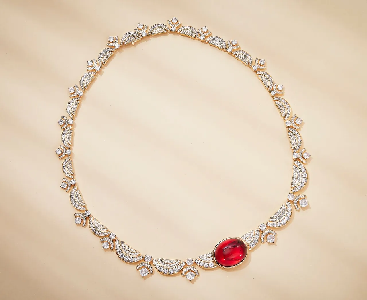 Gold-Tone Oval Red Gem Pavé Wing Motif Necklace 6