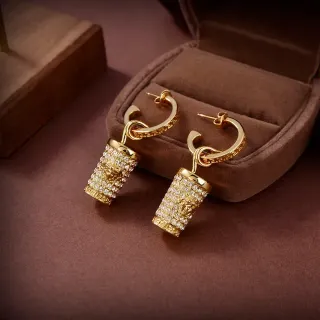 Brincos de Aro Cilíndricos Pavé de Cristal Dourado