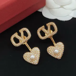 Brincos de tom dourado pavé cristal coração pérola duplo lado