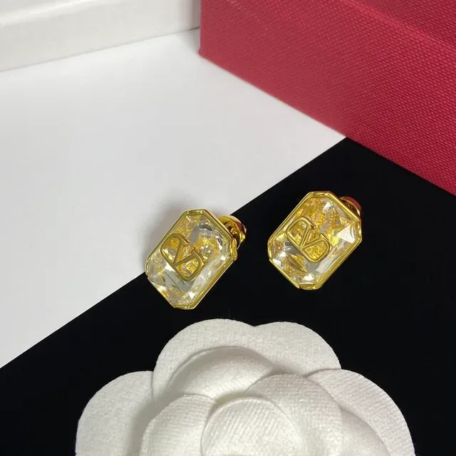 Gold-Tone Rectangular Crystal Monogram Stud Earrings 3