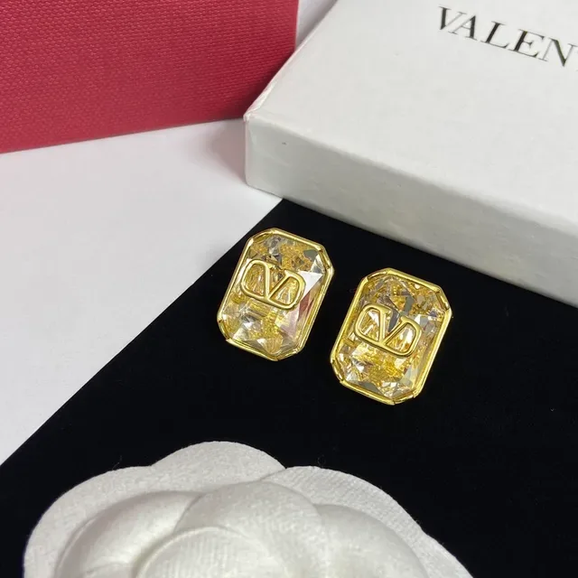 Gold-Tone Rectangular Crystal Monogram Stud Earrings 6