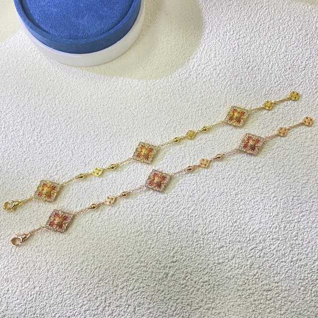 Gold-Tone Red Enamel Floral Charm Bracelet 2