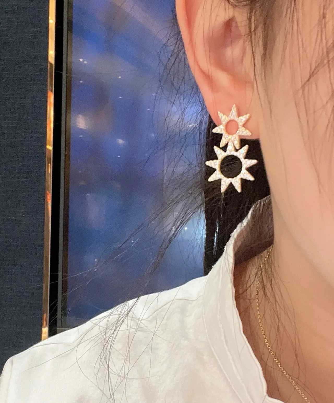 Boucles d'oreilles en cristal pavé étoile doré à double niveau 3