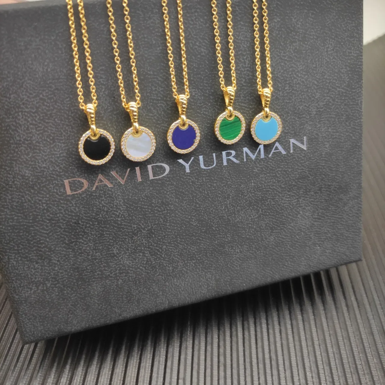 Gold-Tone Turquoise Enamel Pavé Halo Disc Pendant Necklace 3