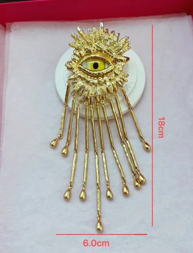 Gold Yellow Metal Eye Motif Centerpiece Brooch 5