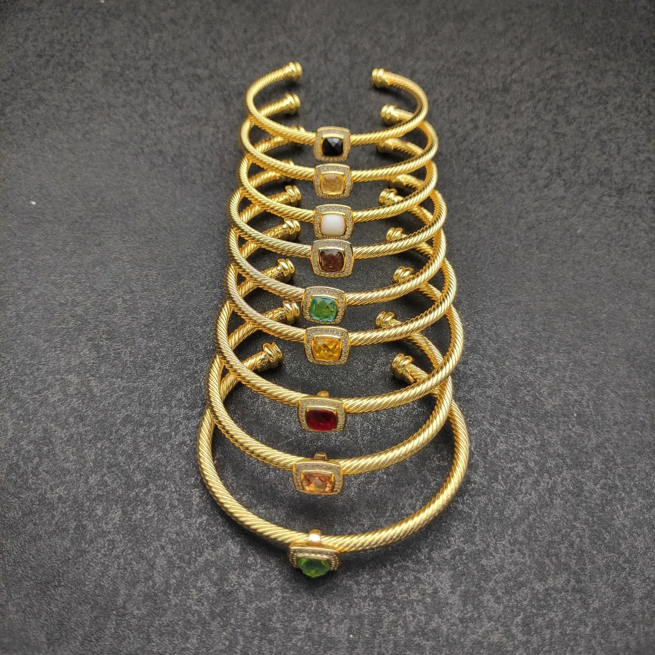 Gold Yellow Twisted Rope Wire Faceted Gemstone Bracelet 3