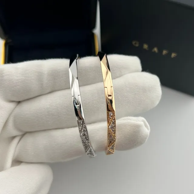 Graff Geometric Diamond Pavé Hinged Bangle Bracelets 5