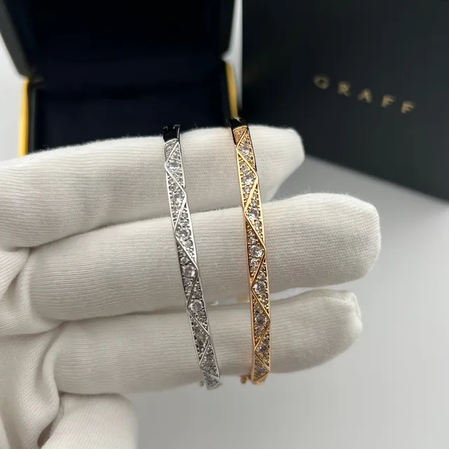 Graff Geometric Diamond Pavé Hinged Bangle Bracelets 7