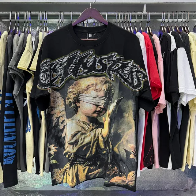 Graphic Print Blindfolded Angel T-Shirt 11
