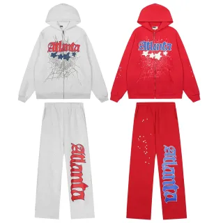 Graphic-Print Zip-Front Hoodie and Wide-Leg Sweatpants Tracksuit
