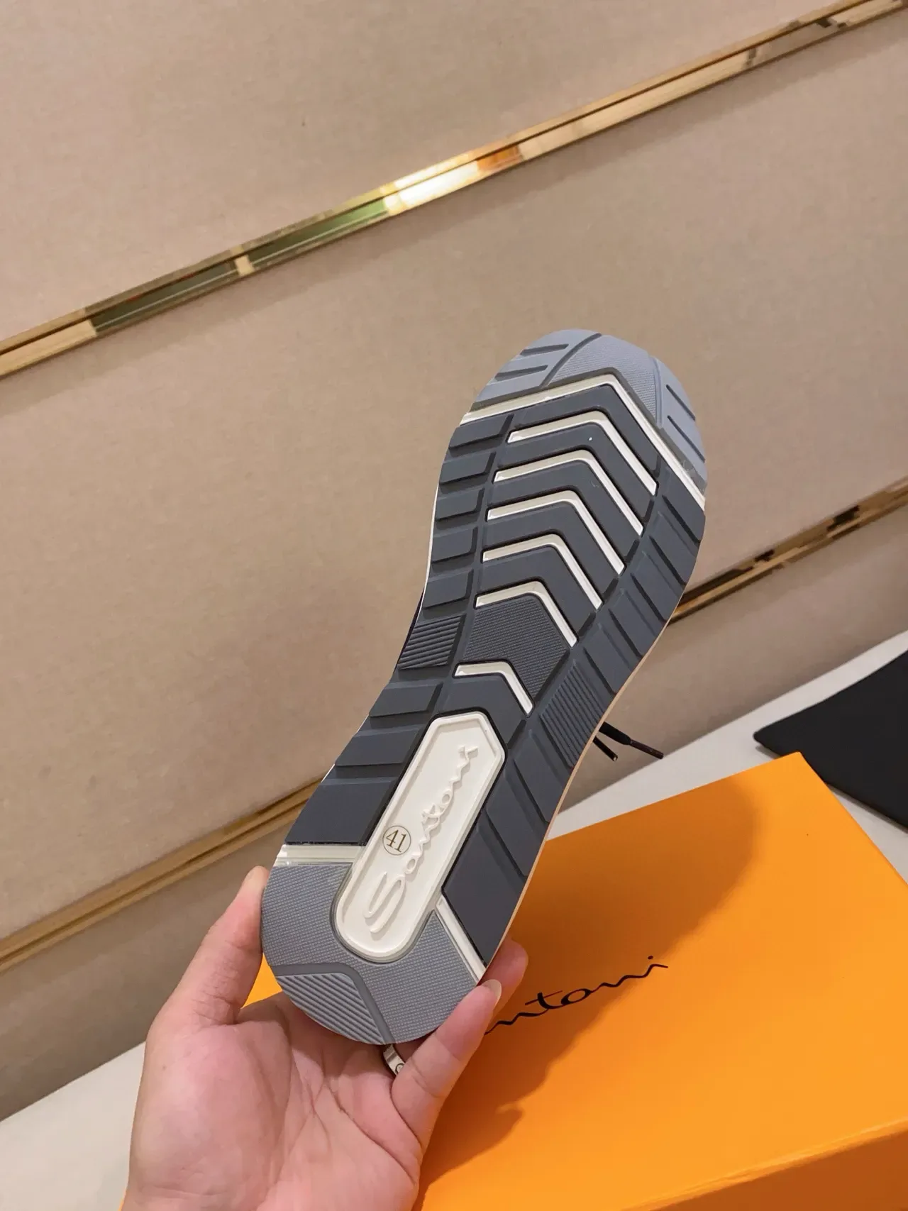 Gray and Orange Knit Upper Sculpted Midsole Sneaker 2