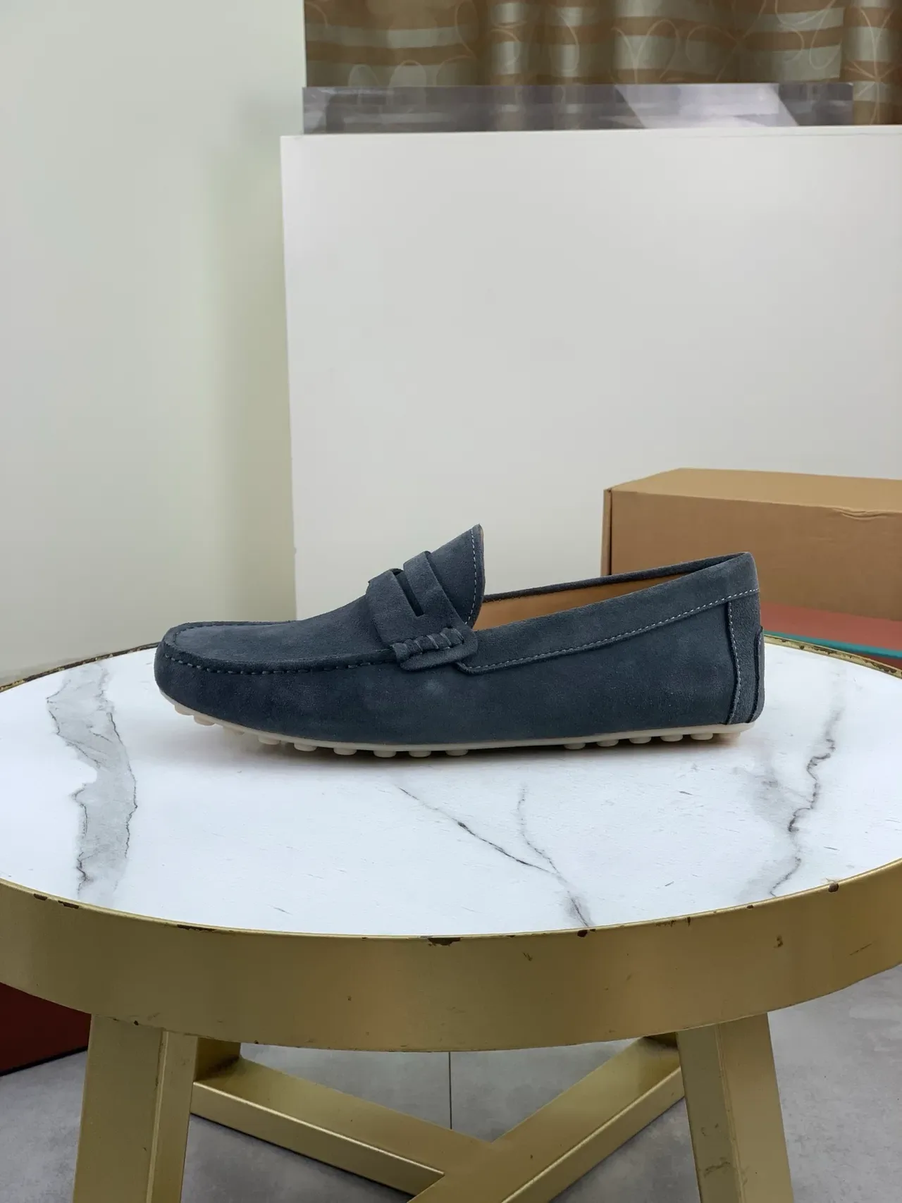 Gray Beige Suede Penny Loafer 5