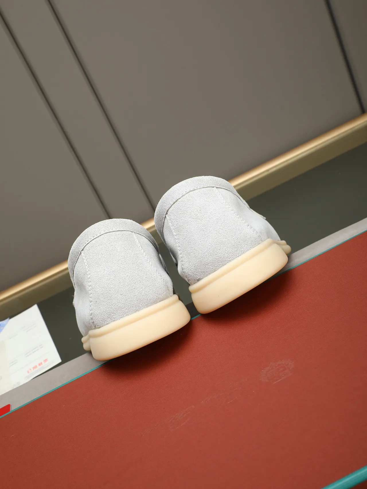 Gray Beige Suede Upper Moc-Toe Stitching Loafer 3