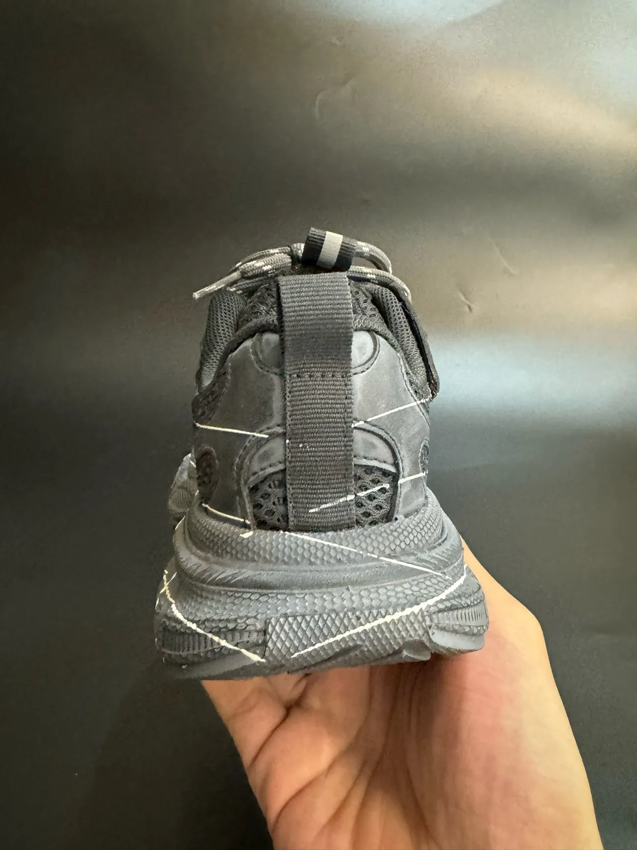 Gray Black Oversized Sole Grid-Stitched Overlay Chunky Sneakers 18