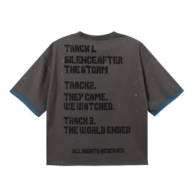 Gray Blue Oversized Fit Graphic-Print Front T-Shirt 2