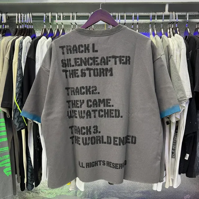 Gray Blue Oversized Fit Graphic-Print Front T-Shirt 4