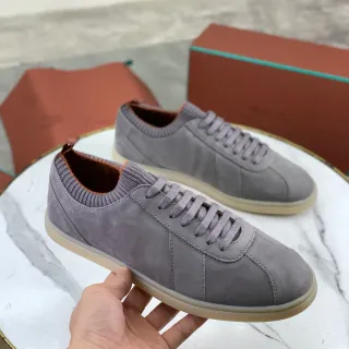Gray Brown Suede Upper Knit Ribbed Collar Casual Shoes