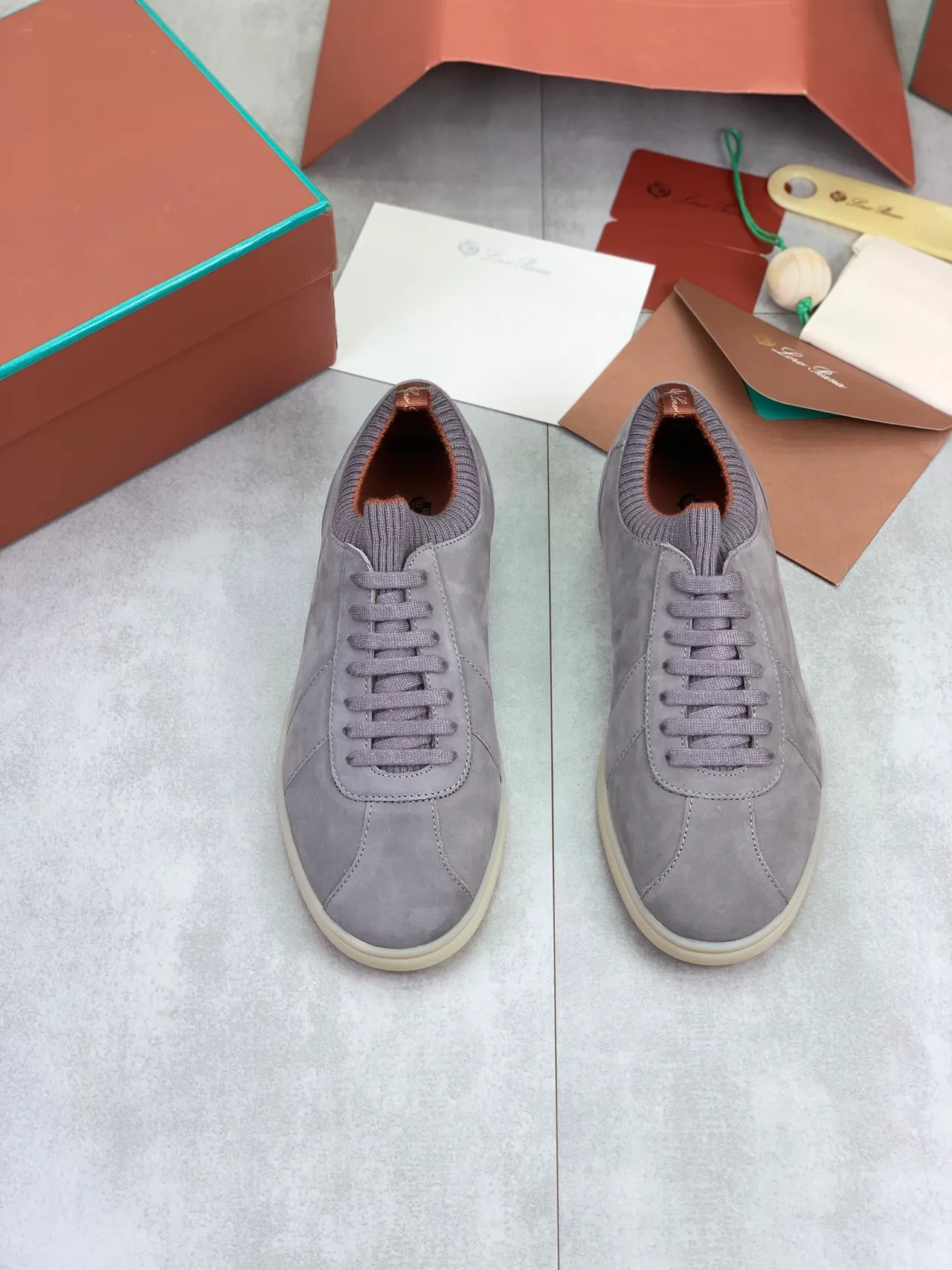 Gray Brown Suede Upper Knit Ribbed Collar Casual Shoes 4