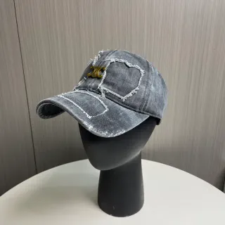 Gray Gold Distressed Denim Frayed Edge Detailing Baseball Cap