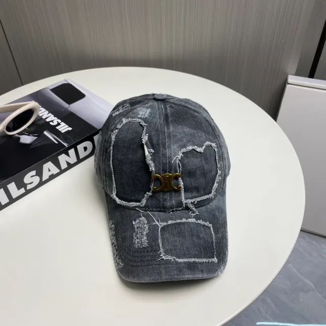 Casquette de baseball en denim gris doré distressed avec détail de bord effiloché 6