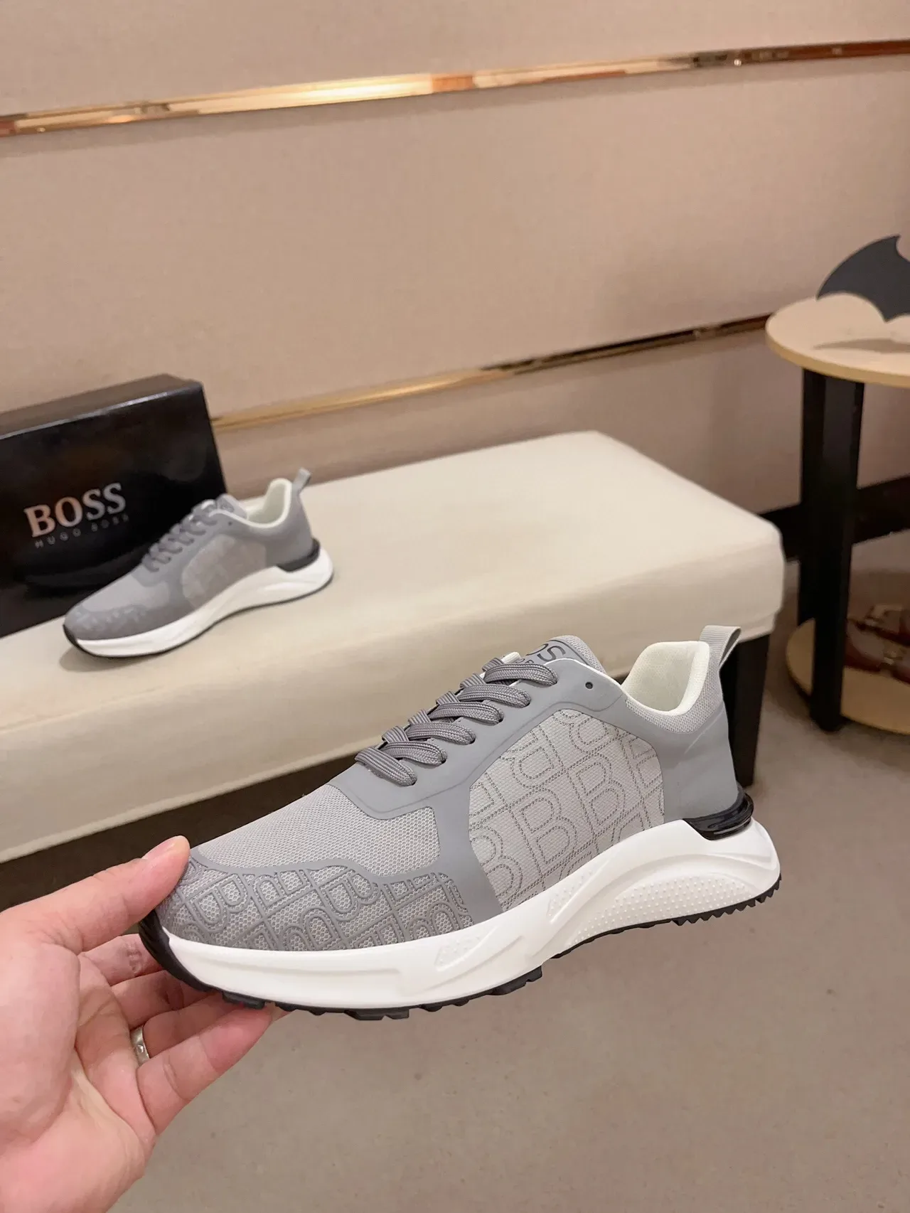Gray Monogrammed Mesh and Synthetic Lifestyle Sneaker 3