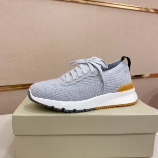 Gray Orange Knit Upper Layered Midsole Sneakers