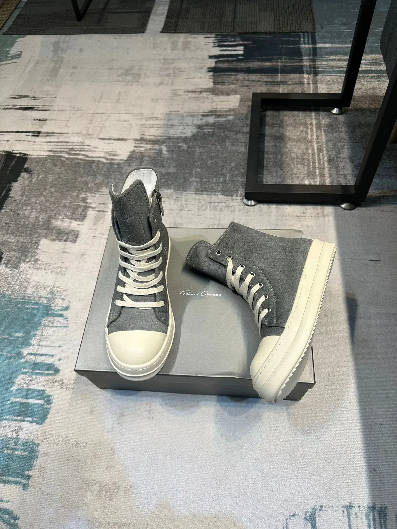 Gray Suede High-Top Platform Sneaker 4