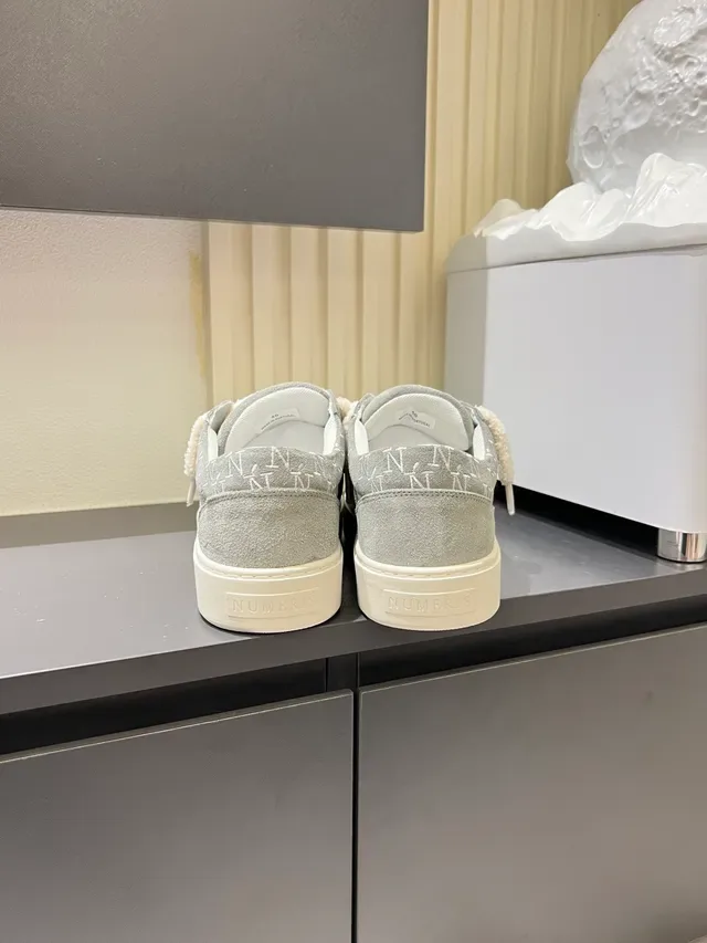 Gray White Suede Upper Fuzzy Strap Closure Sneakers 4