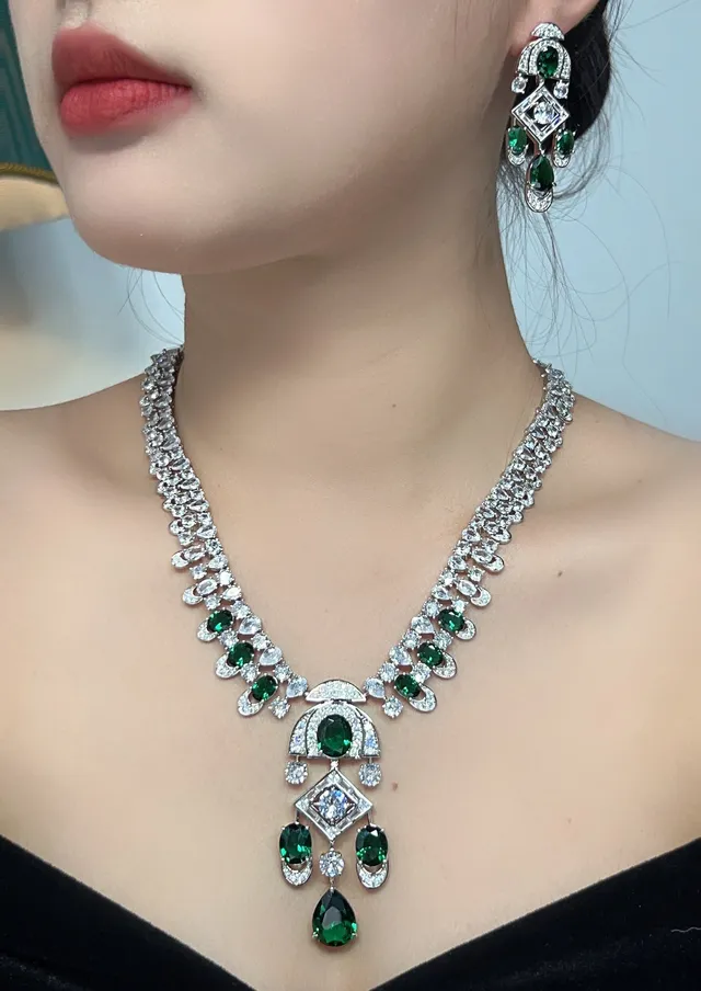 Green Silver Emerald-and-Diamond Multi-Strand Necklace 4