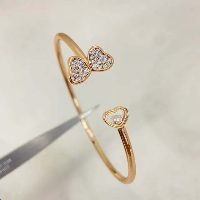 Heart Motif Pavé Crystal Open Bangle Bracelets 5