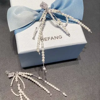 HEFANG Brincos pendentes de múltiplas camadas de pérola e cristal