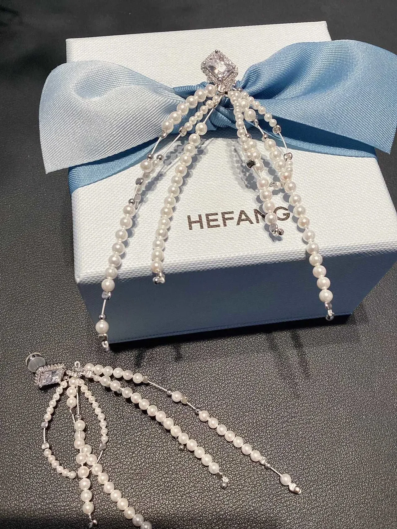 HEFANG Dangling Multi-Strand Pearl and Crystal Earrings 6